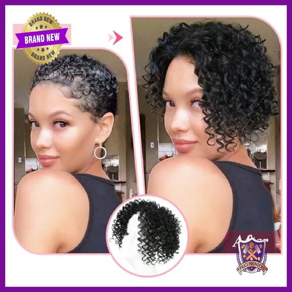 Afro Kinky Curly Clip-In Hair Topper with Bangs for Thinning Hair main image 5